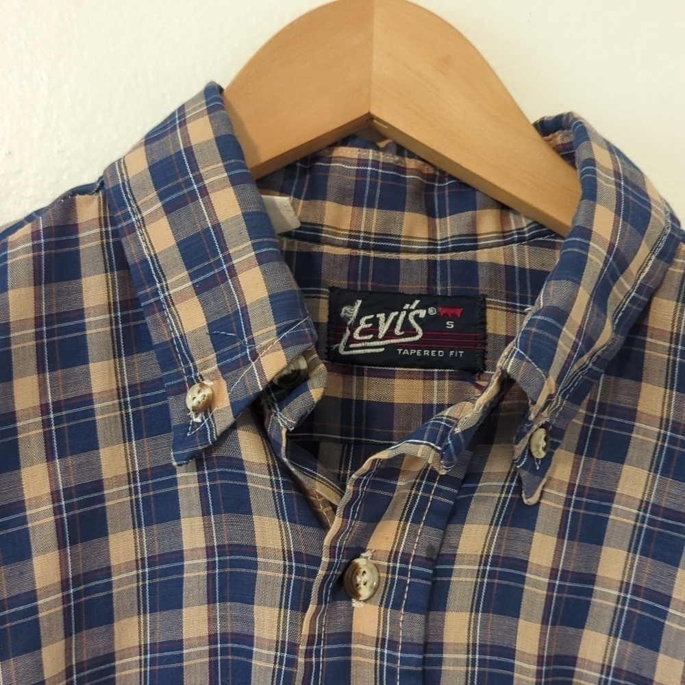 Vintage 80s Levi's Tapered Fit Plaid Button Down Western Shirt Sz Small - Picture 2 of 6